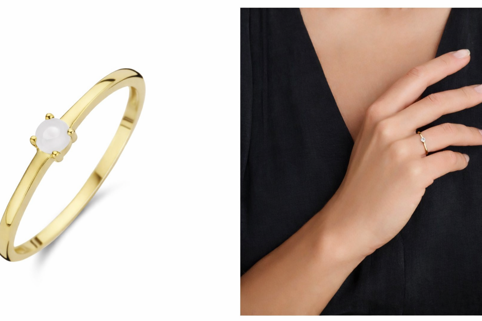 Moedermelk - Ring - ronde edelsteen - 14 karaat goud - Afbeelding 4